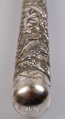 ANTIQUE SILVER HANDLE CANE CHINESE UMBRELLA-ASIA-EARLY 20th CENTURY