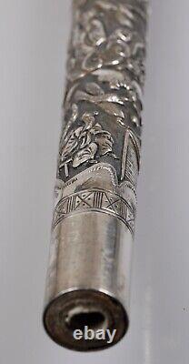 ANTIQUE SILVER HANDLE CANE CHINESE UMBRELLA-ASIA-EARLY 20th CENTURY