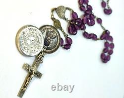 ANTIQUE SILVER ROSARY WITH FACETED GLASS IN VIOLET COLOR