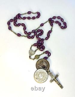 ANTIQUE SILVER ROSARY WITH FACETED GLASS IN VIOLET COLOR