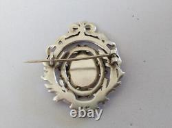 ANTIQUE SOLID SILVER BROOCH 19th CENTURY LOUIS XVI RIBBONS PORTRAIT OF MARIE ANTOINETTE