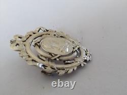 ANTIQUE SOLID SILVER BROOCH 19th CENTURY LOUIS XVI RIBBONS PORTRAIT OF MARIE ANTOINETTE