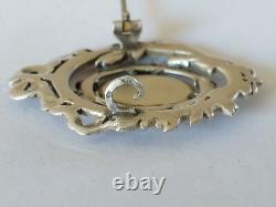 ANTIQUE SOLID SILVER BROOCH 19th CENTURY LOUIS XVI RIBBONS PORTRAIT OF MARIE ANTOINETTE