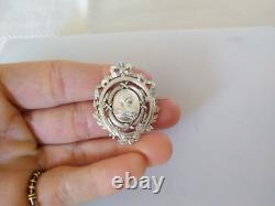 ANTIQUE SOLID SILVER BROOCH 19th CENTURY LOUIS XVI RIBBONS PORTRAIT OF MARIE ANTOINETTE
