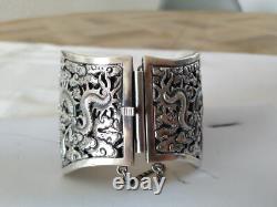 ANTIQUE STERLING SILVER DRAGON CUFF BRACELET CHINA INDOCHINA