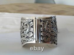 ANTIQUE STERLING SILVER DRAGON CUFF BRACELET CHINA INDOCHINA