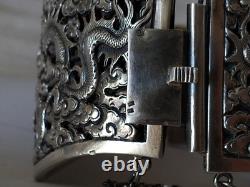 ANTIQUE STERLING SILVER DRAGON CUFF BRACELET CHINA INDOCHINA