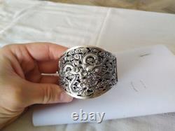 ANTIQUE STERLING SILVER DRAGON CUFF BRACELET CHINA INDOCHINA