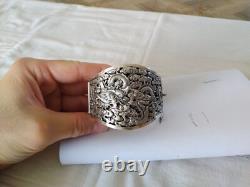 ANTIQUE STERLING SILVER DRAGON CUFF BRACELET CHINA INDOCHINA