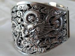ANTIQUE STERLING SILVER DRAGON CUFF BRACELET CHINA INDOCHINA