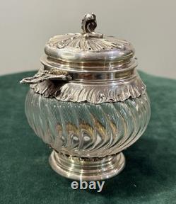 ANTIQUE SUGAR BOWL OR CANDY DISH IN SOLID SILVER AND CRYSTAL BY SILVERSMITH VEYRAT MINERVE 19th CENTURY