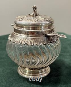 ANTIQUE SUGAR BOWL OR CANDY DISH IN SOLID SILVER AND CRYSTAL BY SILVERSMITH VEYRAT MINERVE 19th CENTURY