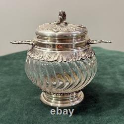 ANTIQUE SUGAR BOWL OR CANDY DISH IN SOLID SILVER AND CRYSTAL BY SILVERSMITH VEYRAT MINERVE 19th CENTURY