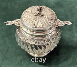 ANTIQUE SUGAR BOWL OR CANDY DISH IN SOLID SILVER AND CRYSTAL BY SILVERSMITH VEYRAT MINERVE 19th CENTURY
