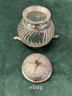 ANTIQUE SUGAR BOWL OR CANDY DISH IN SOLID SILVER AND CRYSTAL BY SILVERSMITH VEYRAT MINERVE 19th CENTURY