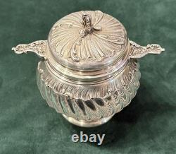 ANTIQUE SUGAR BOWL OR CANDY DISH IN SOLID SILVER AND CRYSTAL BY SILVERSMITH VEYRAT MINERVE 19th CENTURY