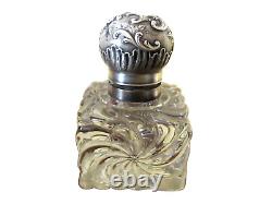 ANTIQUE Solid Silver Inkstand Glass Art Nouveau