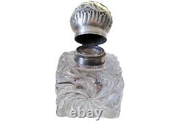 ANTIQUE Solid Silver Inkstand Glass Art Nouveau