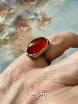 ART DECO c1930 CORAL, AGATE, CRAB MARK, STERLING SILVER, ANTIQUE RING