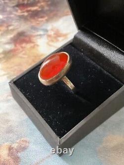 ART DECO c1930 CORAL, AGATE, CRAB MARK, STERLING SILVER, ANTIQUE RING