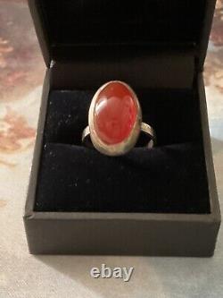 ART DECO c1930 CORAL, AGATE, CRAB MARK, STERLING SILVER, ANTIQUE RING