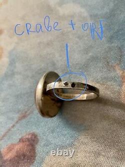 ART DECO c1930 CORAL, AGATE, CRAB MARK, STERLING SILVER, ANTIQUE RING
