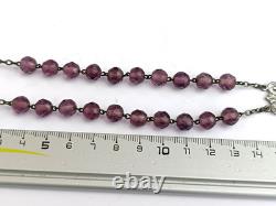 Amethyst bead rosary with solid silver medal and antique crucifix