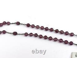 Amethyst bead rosary with solid silver medal and antique crucifix