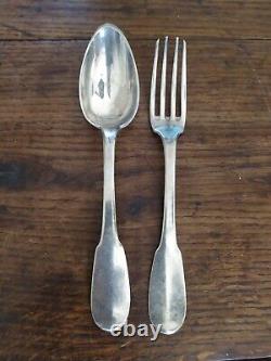 Ancien Couvert Cuillère + Fork Argent Massif Poignons Vieillard