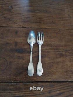 Ancien Couvert Cuillère + Fork Argent Massif Poignons Vieillard