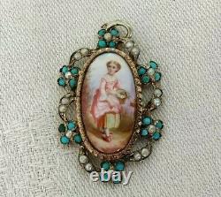 Ancien Pendent Mass Mass Miniature Porcelaine Turkey Perles Fine 19th