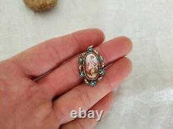 Ancien Pendent Mass Mass Miniature Porcelaine Turkey Perles Fine 19th