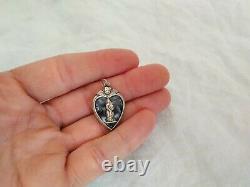 Ancien Pendent Religious Argent Massif Verre N D De Betharram Stained Glass Angel