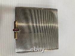 Ancien Poudrier Argent Massif Rubis Art Deco Silver Powder Compact