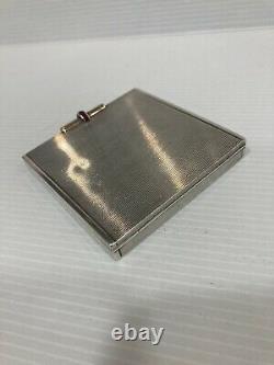 Ancien Poudrier Argent Massif Rubis Art Deco Silver Powder Compact