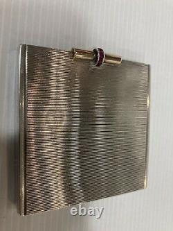 Ancien Poudrier Argent Massif Rubis Art Deco Silver Powder Compact