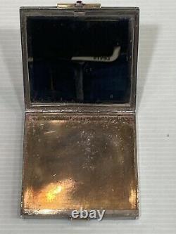 Ancien Poudrier Argent Massif Rubis Art Deco Silver Powder Compact