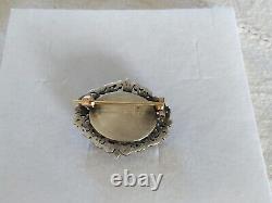 Ancienne Broche XIX Argent Massif & Or 18k Miniature Peinte Style Renaissance