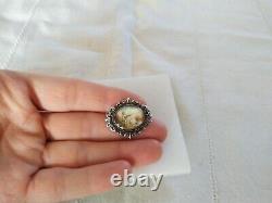 Ancienne Broche XIX Argent Massif & Or 18k Miniature Peinte Style Renaissance