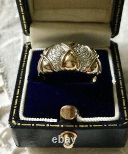 Ancienne Large Bague Tank In Vermeil/ Argent Massive Opened, Sapphire White