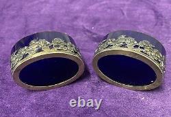 Ancienne Pair Of Cristal Blue Salers And Massing Argent Massif 19th