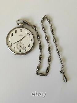 Ancienne Watch A Gosset Omega Silver Massif Chain Art Deco Old Pocket Watch