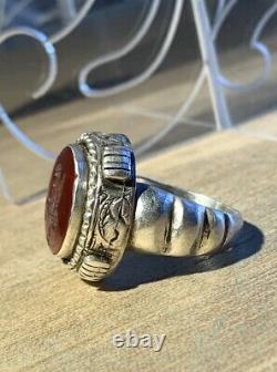 Ancient Afghan 19th Century Ring, Silver Massif, Cornaline Intail Bird