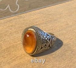 Ancient Afghan Ring In Solid Silver Late XIX Beginning XX Century + Beautiful Agate