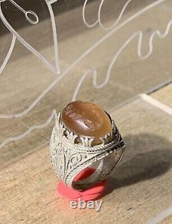 Ancient Afghan Ring, XX, Solid Silver, Carnelian, Scorpion Intaglio