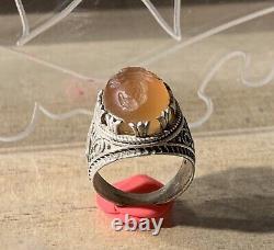 Ancient Afghan Ring, XX, Solid Silver, Carnelian, Scorpion Intaglio