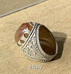 Ancient Afghan Ring, XX, Solid Silver, Carnelian, Scorpion Intaglio