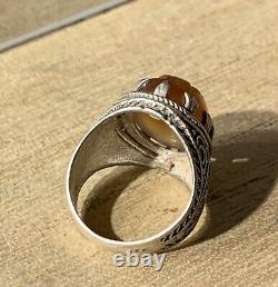Ancient Afghan Ring, XX, Solid Silver, Carnelian, Scorpion Intaglio