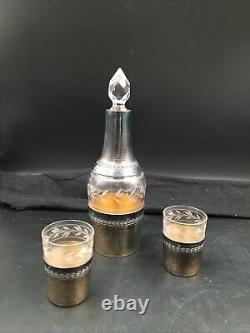 Ancient And Pair Carafe Digestive Glasses Crystal And Silver Massive XIX