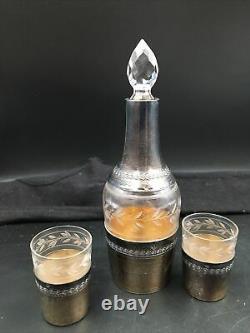Ancient And Pair Carafe Digestive Glasses Crystal And Silver Massive XIX